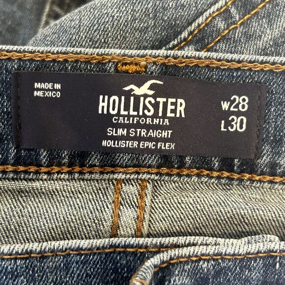 HOLLISTER Mens Epic Flex Blue Jeans 28 W x 30 L Slim Straight Leg Denim - Picture 6 of 9